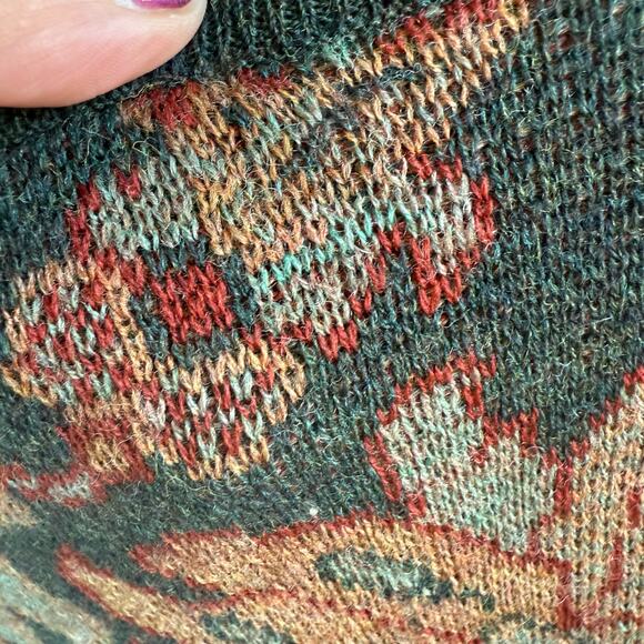 Vintage Wool Sweater Womens S Tapestry Floral Jacquard Pullover Grandpacore Prep - Picture 7 of 7